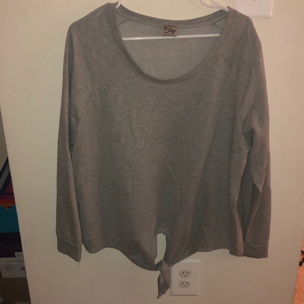 COMO VINTAGE lightweight gray front tie long sleeve shirt